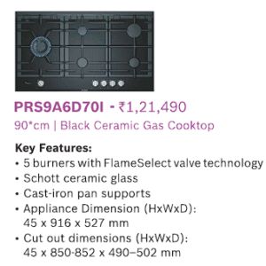 PRS9A6D701 Gas Cooktop – 90cm Black Ceramic with 5 Burners