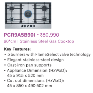 PCR9A5B901 Gas Cooktop – 90cm Stainless Steel with 5 Burners