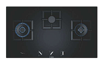 PPW9A6B201 Gas Hob – 90cm Black Tempered Glass with 3 Burners