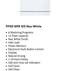 FFSD 6PR12S Neo White Dishwasher – 12